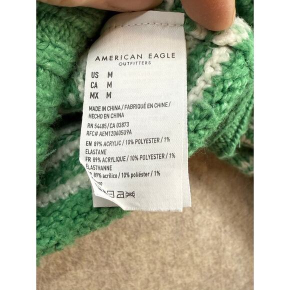 American Eagle AE Fair Isle Snowdrift Crewneck Sweater Green White Size Medium M - Picture 9 of 10